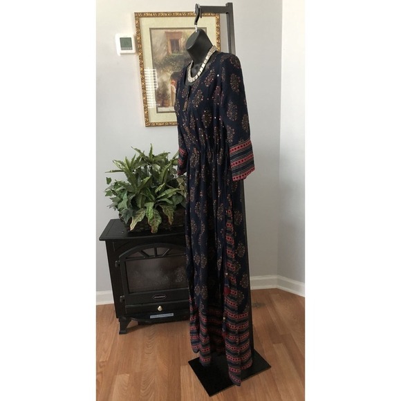 Ladies Printed Cotton Palazzo Suit Small Embellished Beads Missing Maxi Dress - Picture 3 of 13